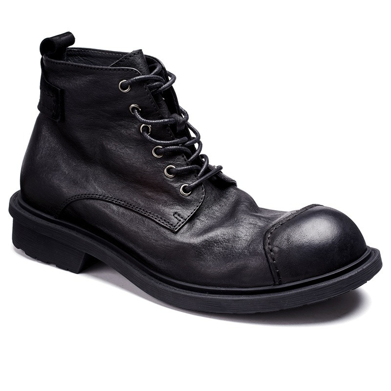 Leather Work Oxfords - Botas de trabajo Retro de cabeza