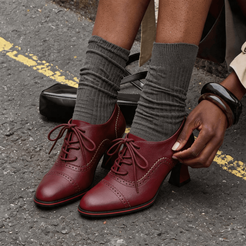 Zapatos Oxford de tacón medio  - Leather Work Oxfords reseña y precio